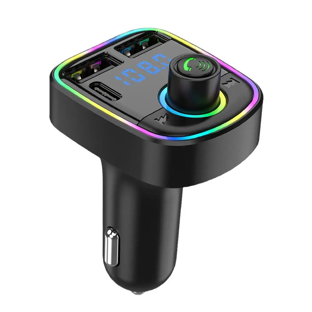 Naujas FM siųstuvas Automobilinis Bluetooth 5.0 C tipo dvigubas USB greitas spalvingas laisvų rankų įrangos MP3 grotuvas Aplinkos įkroviklio adapteris 3.1A Šviesa