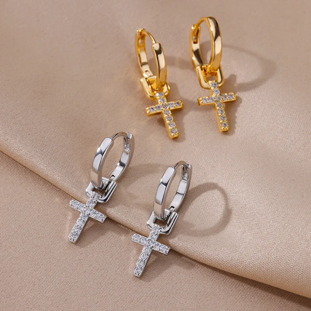 Nerūdijančio plieno cirkonio kryželis Auskarai moterims Merginos Kryžiaus auskarai 2023 m. Madingos poros vestuvių estetinės papuošalų dovanos