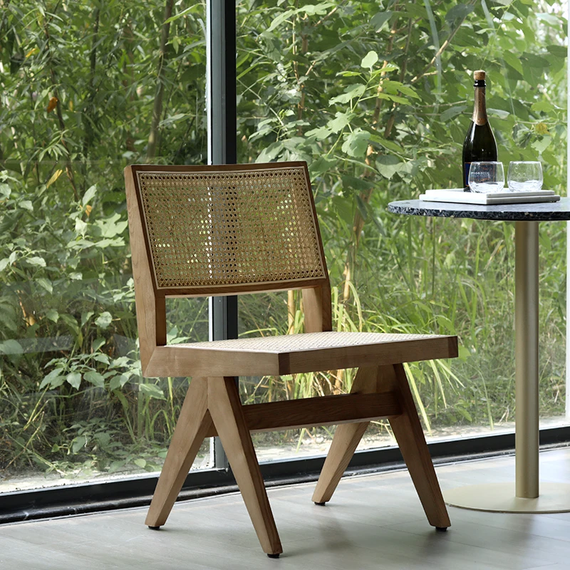 Nordic Chandigarh kėdė Namų ūkio restoranas Medžio masyvo rotango austa kėdė Laisvalaikio kėdė Retro