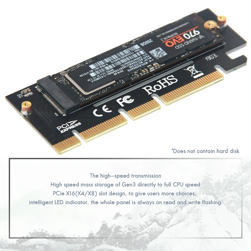 PCIE NVME M.2 M raktas į PCIE 4X 8X 16X adapterio išplėtimo kortelės palaikymas 2230 2242 2260 2280 SSD