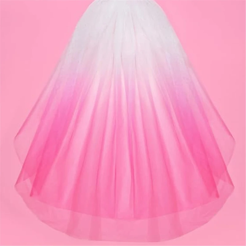 Pink Wedding Veil Hair Comb Vestuvinis galvos apdangalas nuotakai Trumpas šydas galvos apdangalas nuotakos dušo sužadėtuvių renginiui