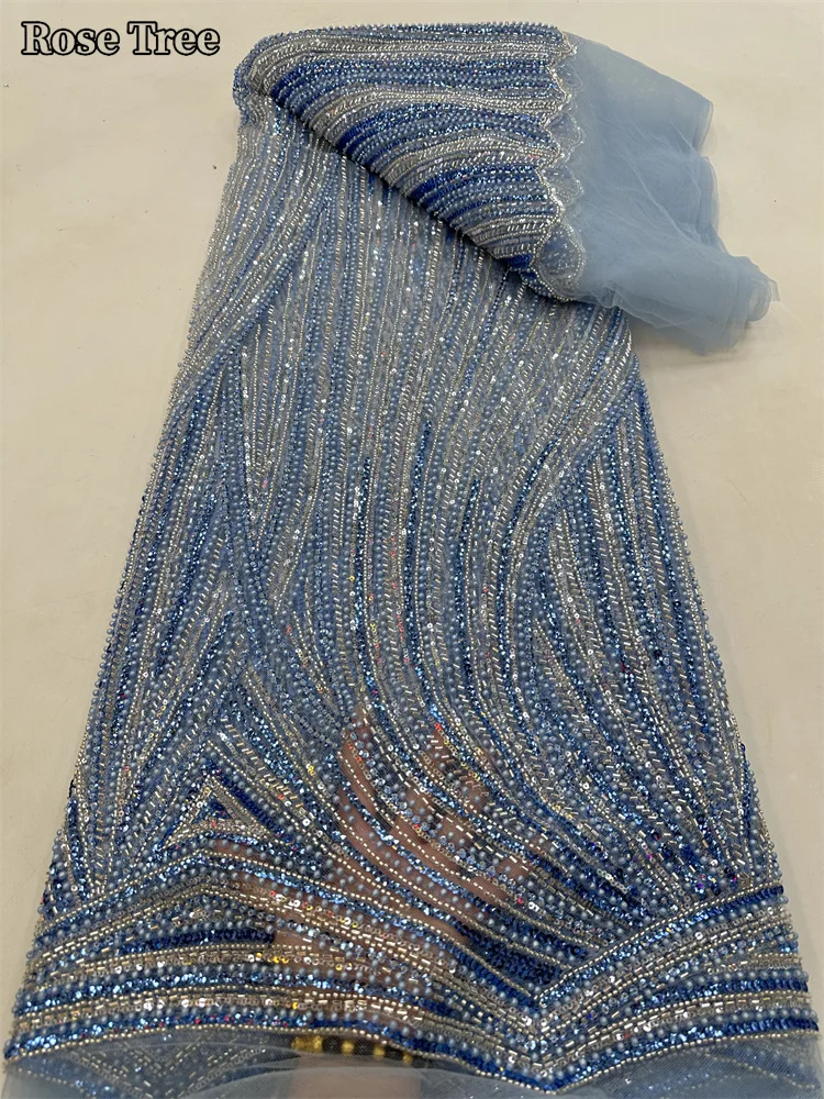 Prabangus Afrikos jaunikio blizgučių nėrinių audinys Aukšta kokybė 2024 Sunkūs karoliukai Siuvinėjimas Prancūziški tiulio nėriniai Nigerijos vestuvinė suknelė