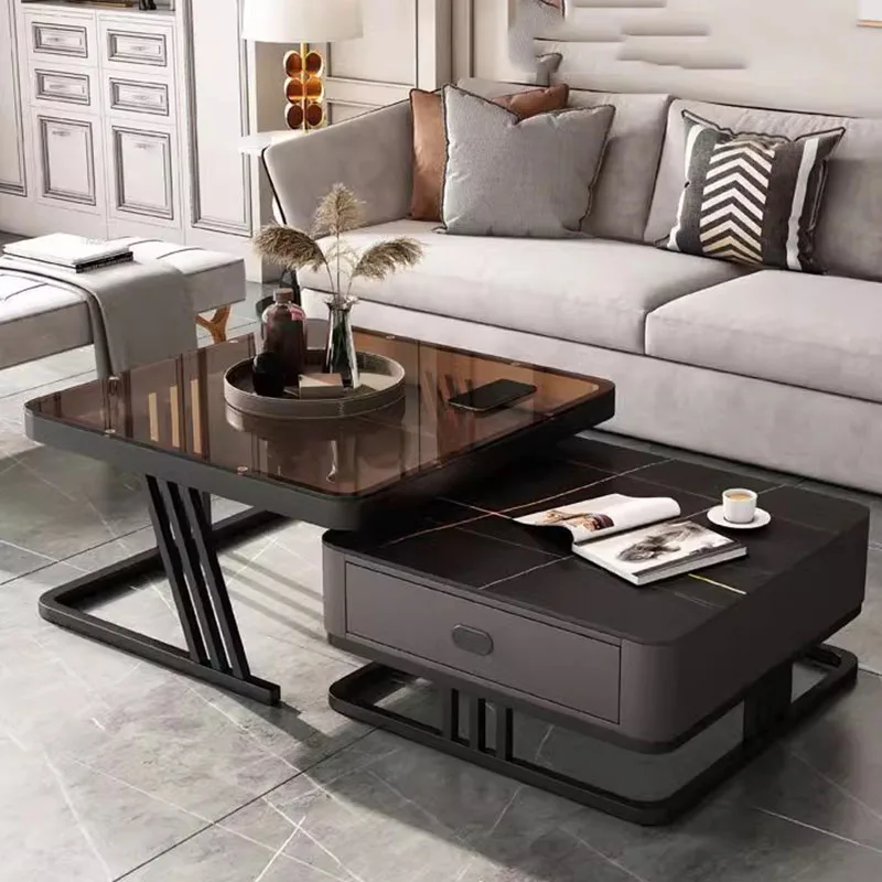 Reguliuojamas daiktadėžė Šoninis staliukas Metalinis auksinis kvadratas Minimalistinis mobilus kavos staliukas Svetainė Žemas Mesa pagalbiniai namų baldai