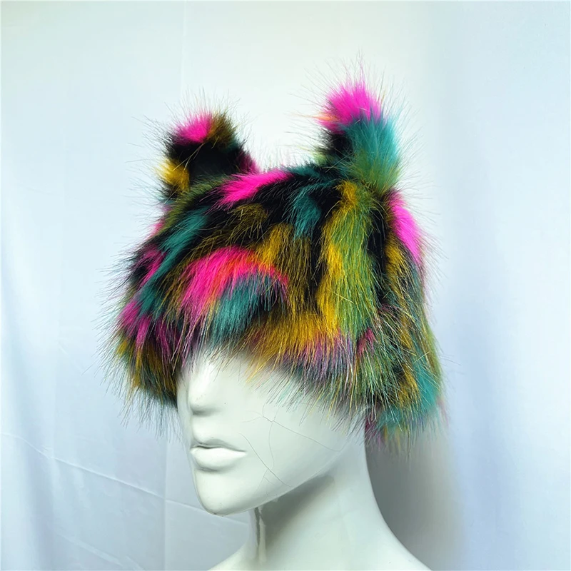 Spalvinga Helovino žiema Pliušinė miela katė Ausys Pupelės Moteriškos megztinės Kepurės Korėjos ausų apsaugos pupelės Kepurė su ausinėmis