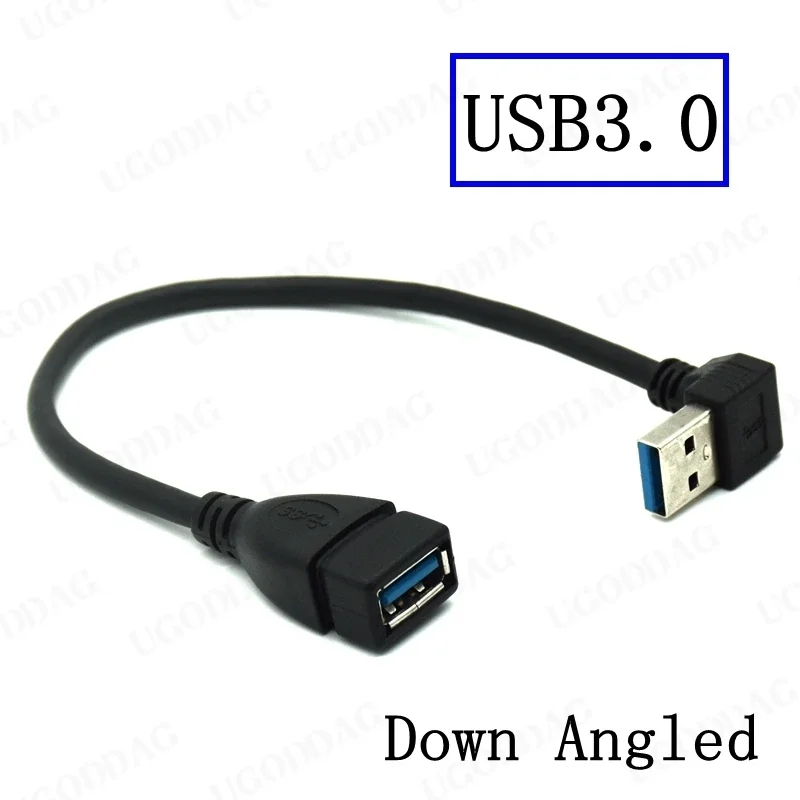 USB prailginimo kabelis USB 3.0 vyriškas ir moteriškas stačiu kampu 90 laipsnių USB adapteris aukštyn / žemyn / kairėn / dešinėn USB 0.2M