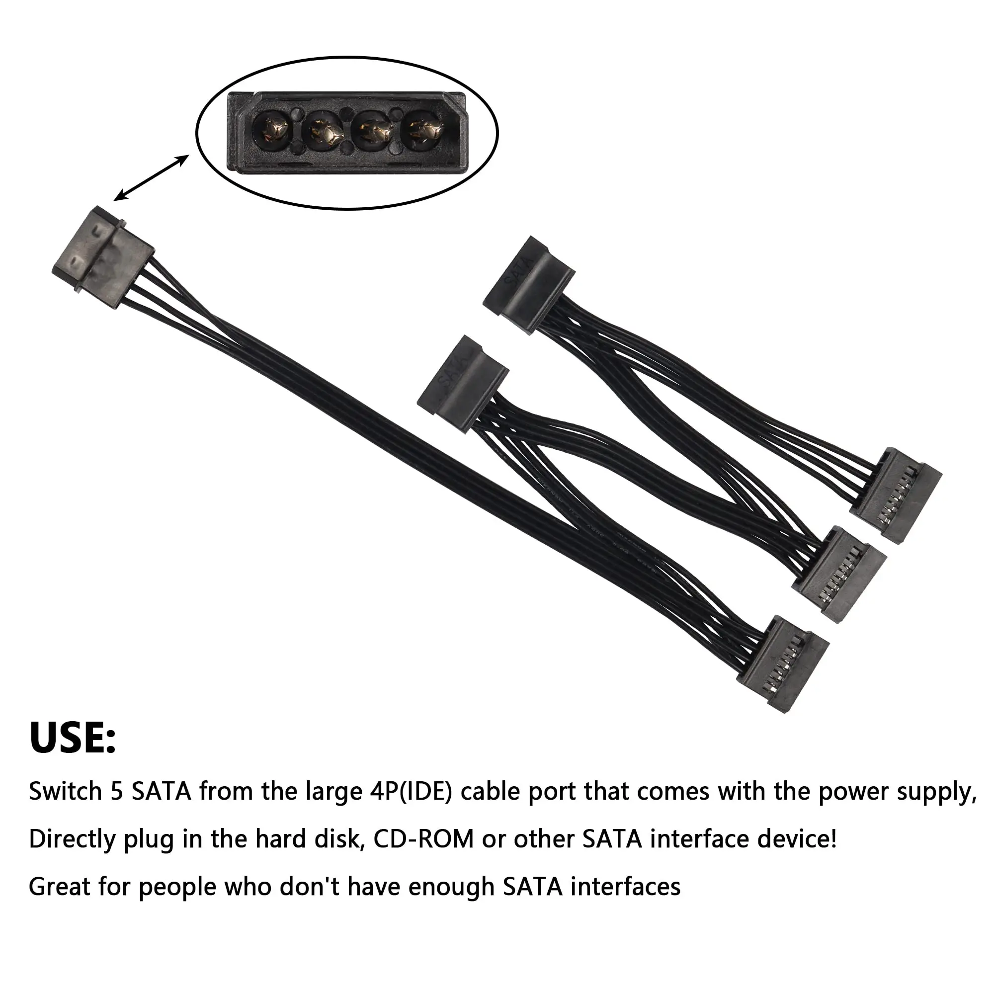 UV00I 4Pin kietojo disko maitinimo kabelis 1 vyriškas į 3/4/5/6 moteriškas skirstytuvo adapteris SATA maitinimo standžiojo disko plėtinys, skirtas 