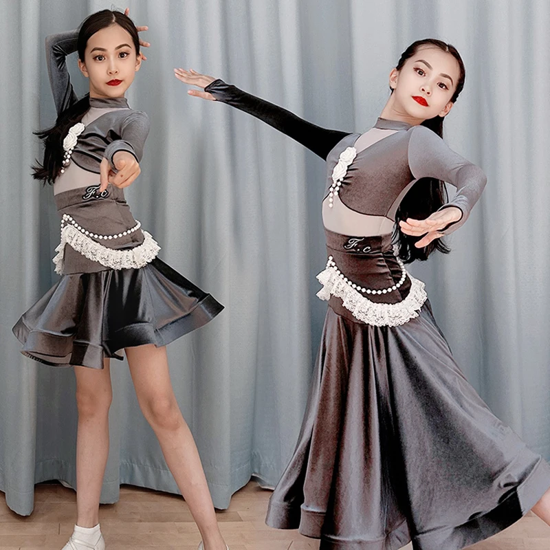 Vaikų pasirodymas Šiuolaikiniai šokiai Drabužiai Merginos Aksominis valsas Pramoginių šokių suknelė Samba Chacha Rumba Lotynų Šokių suknelės XS7463