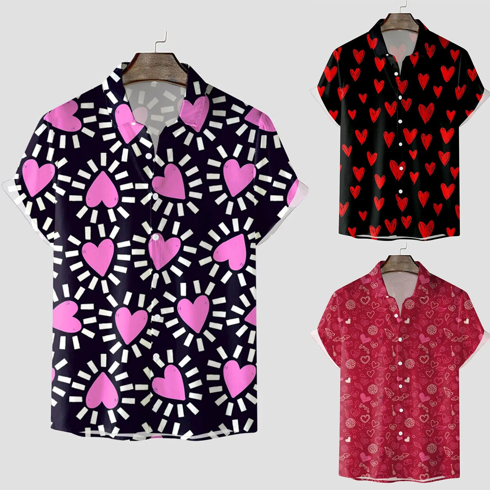 Vyrų branduolys Grafiniai marškinėliai Valentino dienos marškinėliai Meilužis Tops vaikinas Palaidinės Laisvalaikio šventinis Grafinis atostogų camisas de hombre