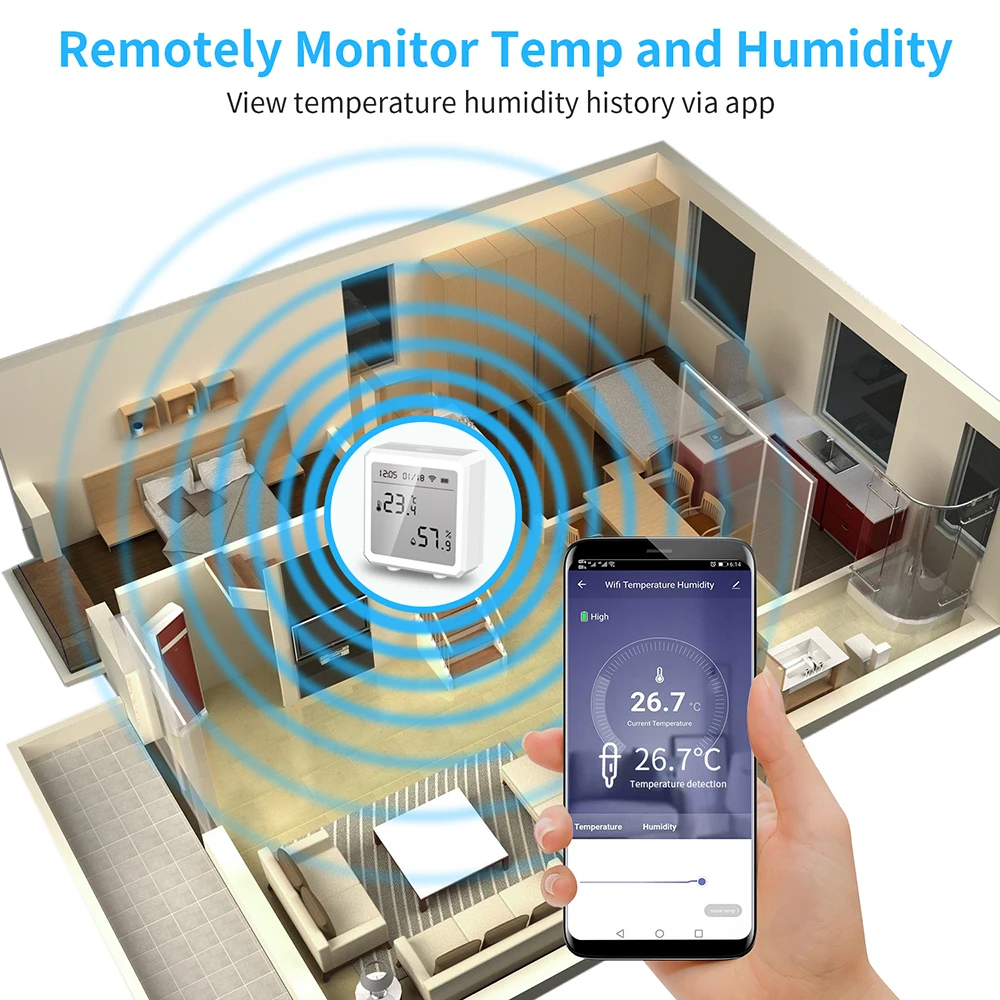 WIFI temperatūros ir drėgmės jutiklis Vidinis Tuya išmanusis higrometras Termometras su LCD ekranu Alexa Google Assistant