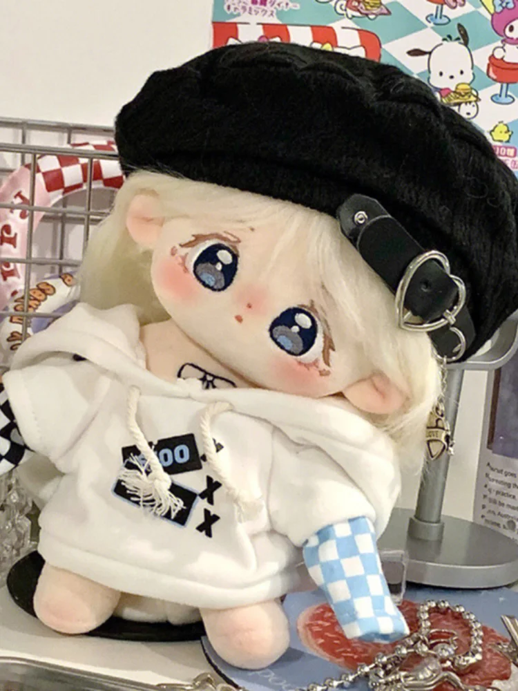 Xiao Xiao 20cm Kawaii Sweet Girl White Fried Hair Plush Stuffed Doll Body Change Clothes Toy Cute Sweet Girl Birthday Gift