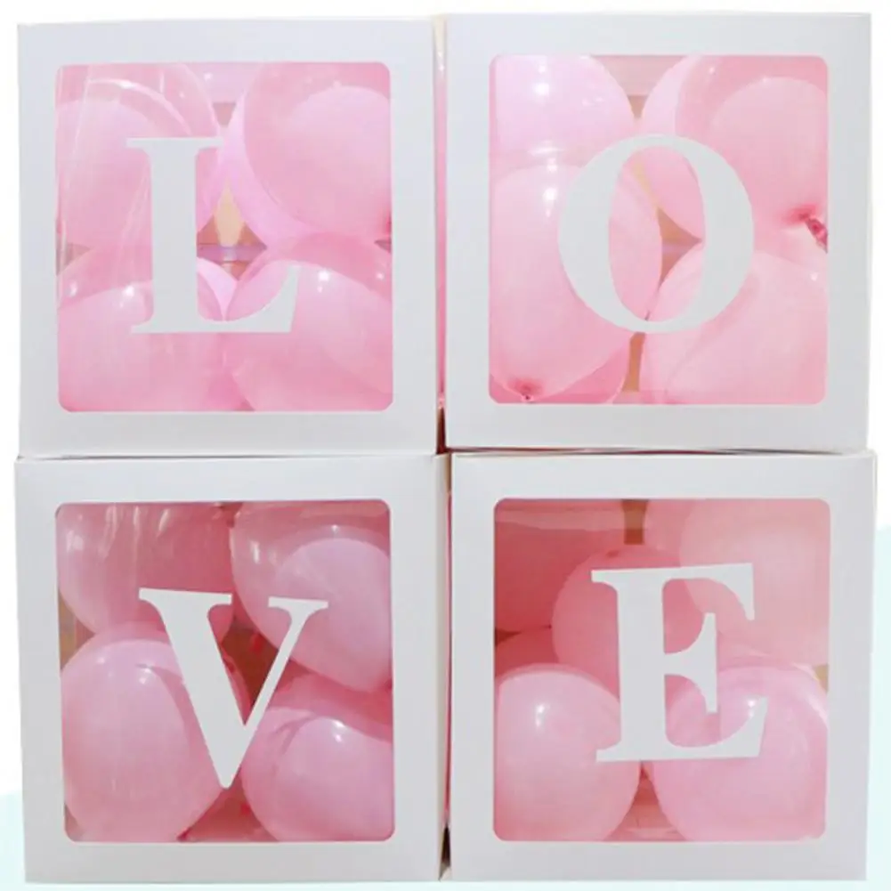 YOUZI 4vnt Love Love Skaidrios balionų dėžutės Lengvos daugkartinio naudojimo kūdikių dušui Gimtadienio vakarėlis Valentino dienos dekoras