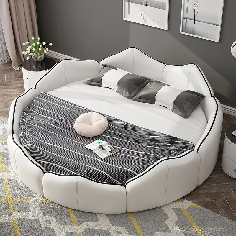 apvali lova Modernus paprastas lengvas prabangus pagrindinis miegamasis oda didelė apvali lova vestuvinė lova Viešbutis 