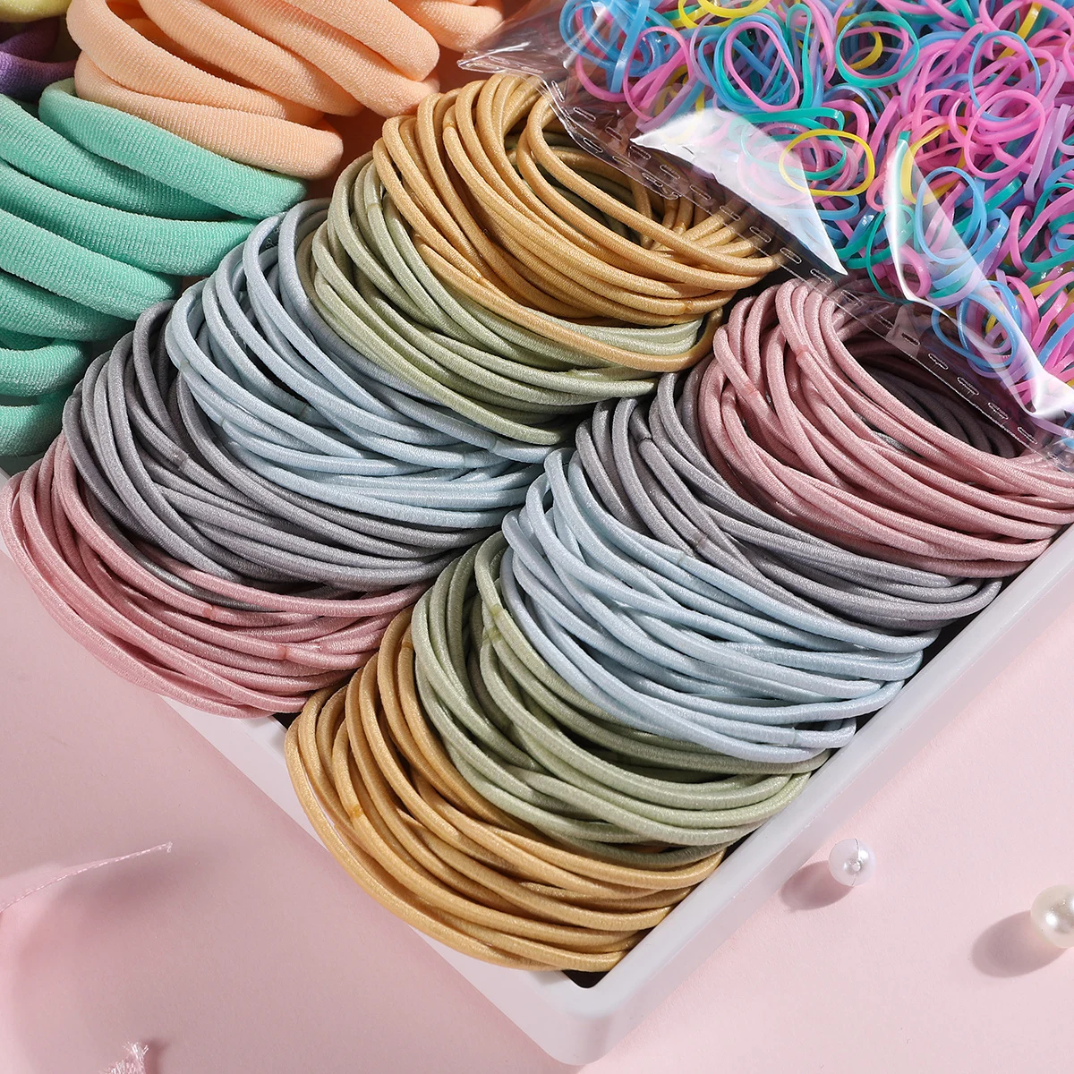 1159Pcs Girls Hair Accessories Sets Satin Scrunchies Candy Color Nylon Hair Ties Children Elastic Rubber Bands Ponytail Holder
