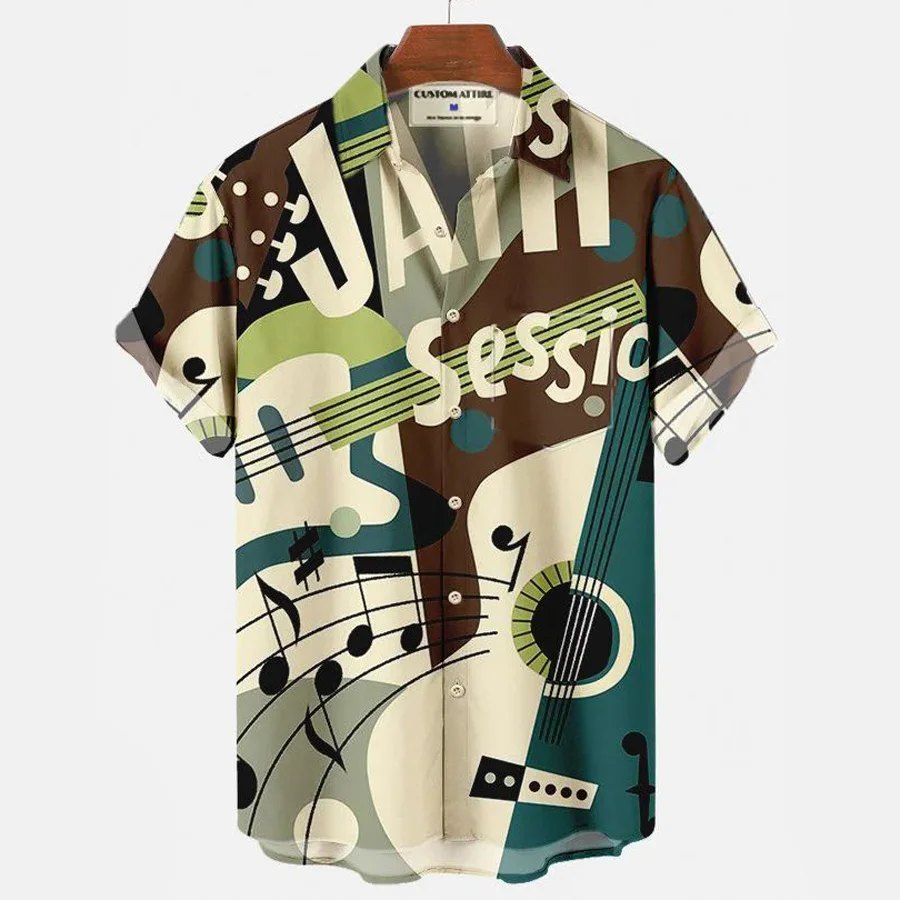2023 Vasariniai vyriški marškiniai 3D spausdinti marškiniai Atlapas Laisvas hiphopas Trumpomis rankovėmis Atogrąžų roko havajietiški marškiniai Oversized vyriška palaidinė