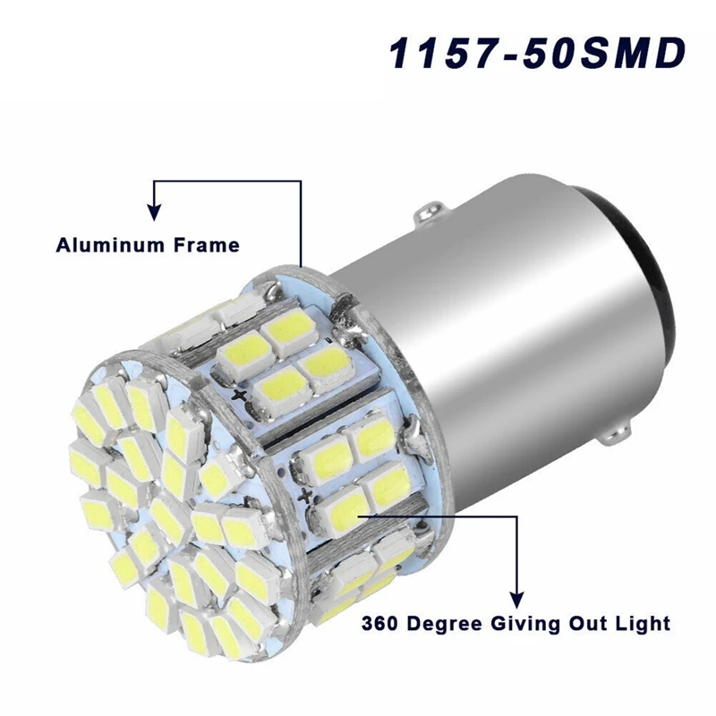 2Vnt 6000K Balta 1157 50SMD Galinių stabdžių LED žibintų lemputė 12V su 2Vnt posūkio signaline lempute Toyota Corolla/RAV4 06-13
