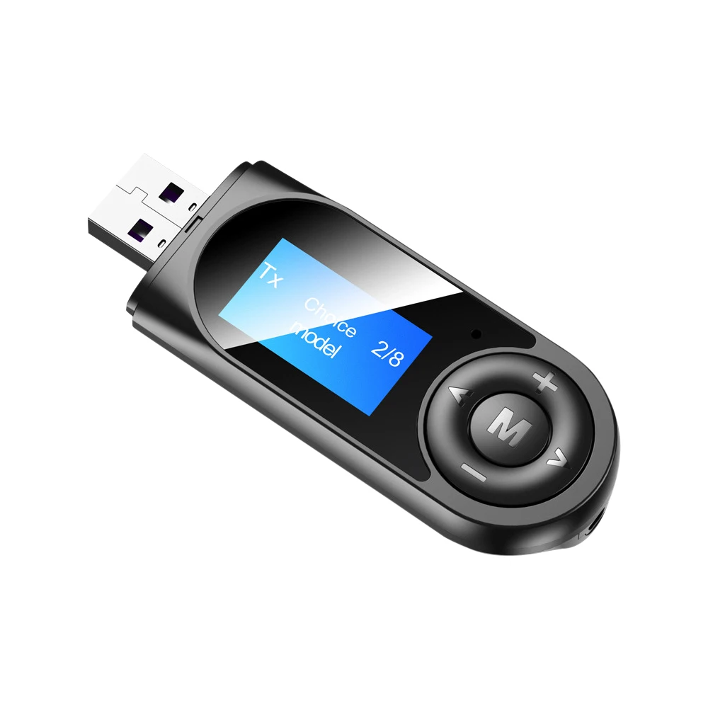 3.5mm AUX Bluetooth 5.0 adapteris Belaidis USB Bluetooth imtuvas Muzikos garso siųstuvas kompiuteriui TV Car AUX Adaptador LCD ekranas