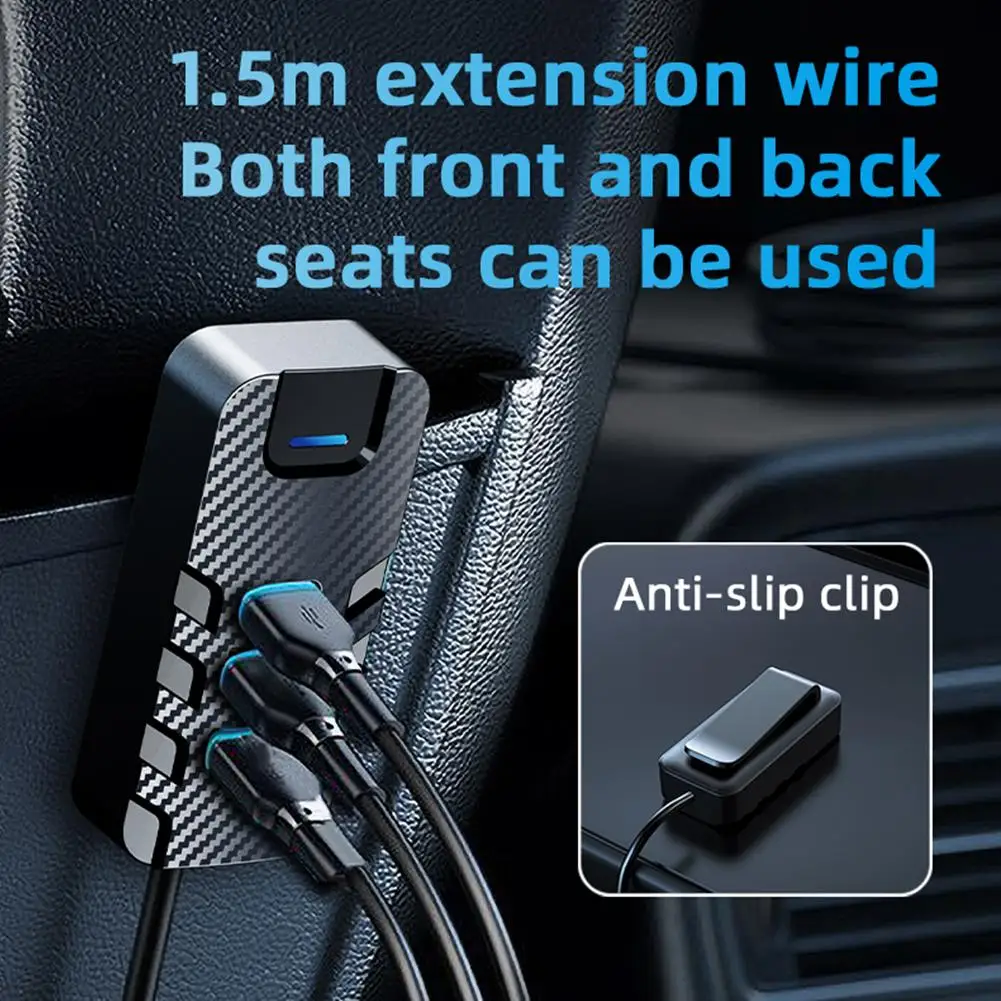 75W C tipo USB automobilinis įkroviklis 5 prievadų apsauga nuo greito įkrovimo Cigarečių žiebtuvėlis Kelių prievadų adapterio įkrovikliai su 5FT kabeliu