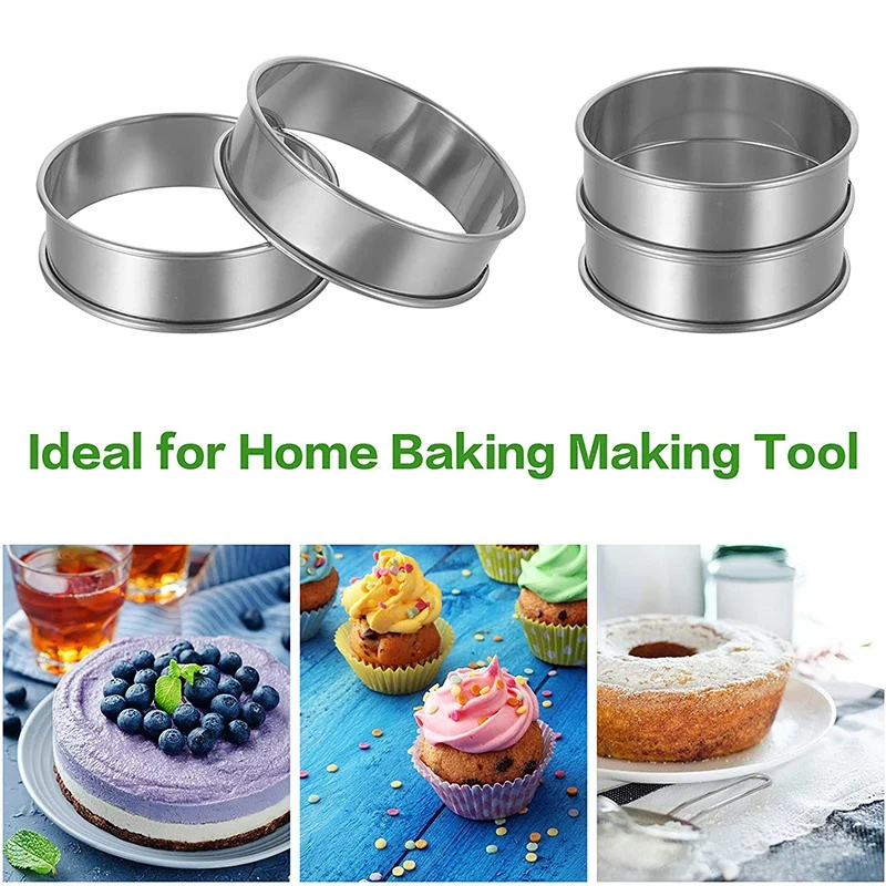 8 vnt keksiukų pyrago žiedai, nerūdijančio plieno dvigubo valcavimo torto žiedas apvalus žiedas su aliejiniu šepetėliu namų maisto gaminimo įrankiui