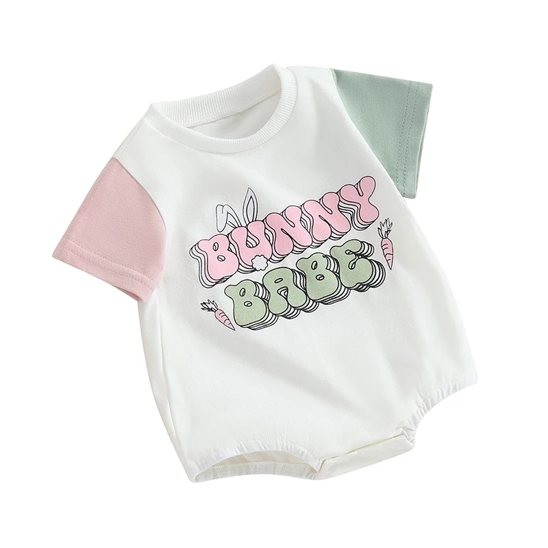 Baby Girl Velykų apranga Mielas zuikis trumpomis rankovėmis Romper marškinėliai Smėlinukas Kūdikių drabužiai 0-24M