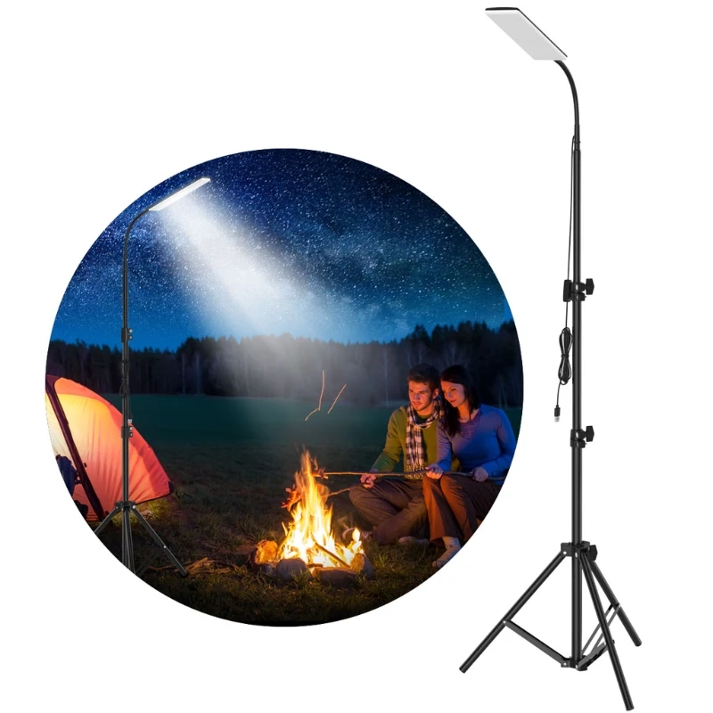 Camping Light Light, Free Adjustable USB Power Selfie Camera Lempa su teleskopiniu trikoju, skirta veiklai lauke.