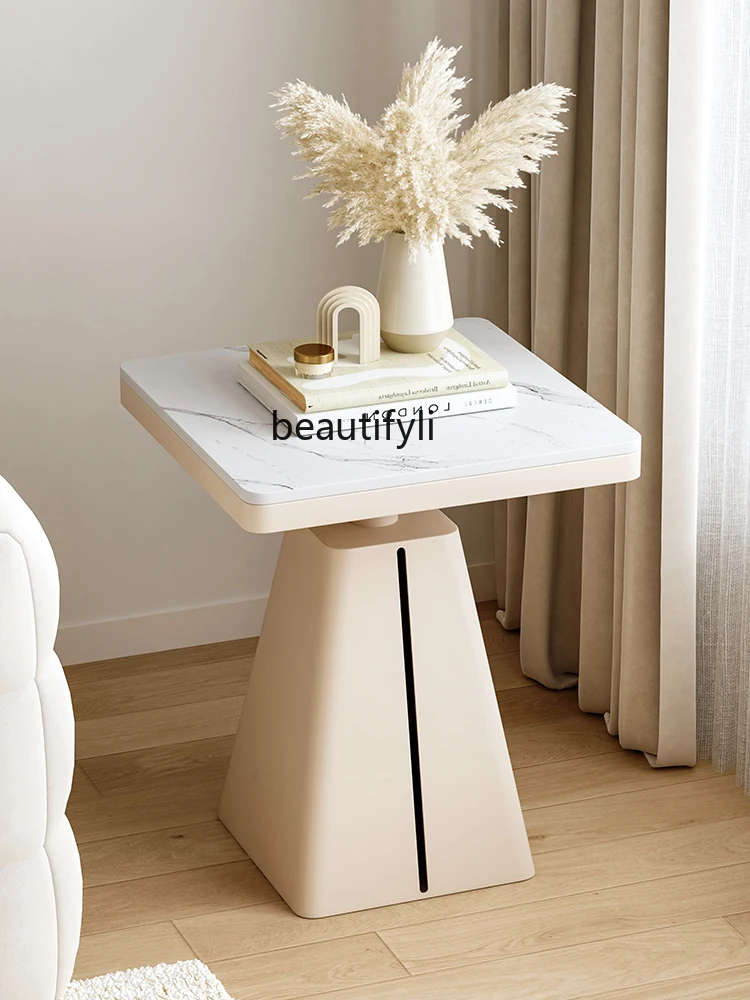 Cream Style Stone Plate Sofa Side Table Bedside Cabinet Small Coffee Table Simple Modern Living Square Table