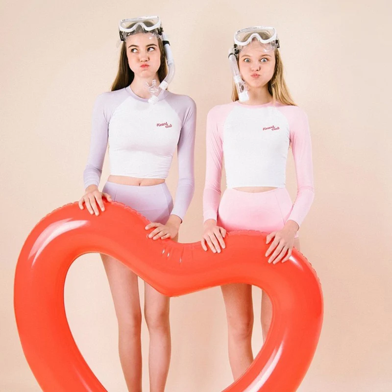 Crew Neck Long Sleeve Pink High Wasit Top Lettern Pattern Slimmer Lovely Cute Beach Cover Up Moteriškas maudymosi kostiumėlis 2024 Vientisas