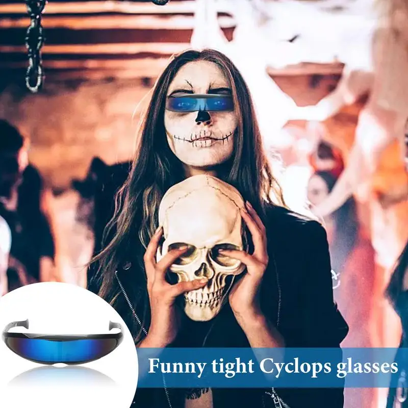 Cyclops akiniai nuo saulės Naujoviški futuristiniai ciklopų skydeliai Akiniai nuo saulės Robotas Kosminis kostiumas Spalvotas veidrodinis lęšis vyrams Suknelė