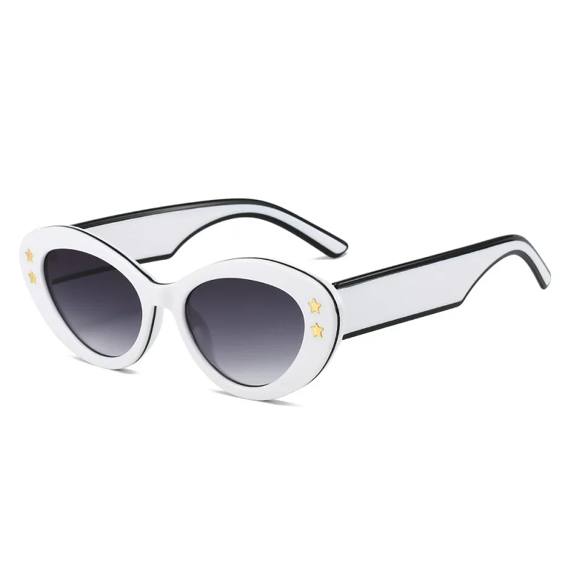 D&T 2023 Nauja mada Ovalūs akiniai nuo saulės Moterys Vyrai Gradientai Objektyvas PC rėmelis Žvaigždžių dekoravimas Kokybė Vintage Cat Eye Saulės akiniai UV400