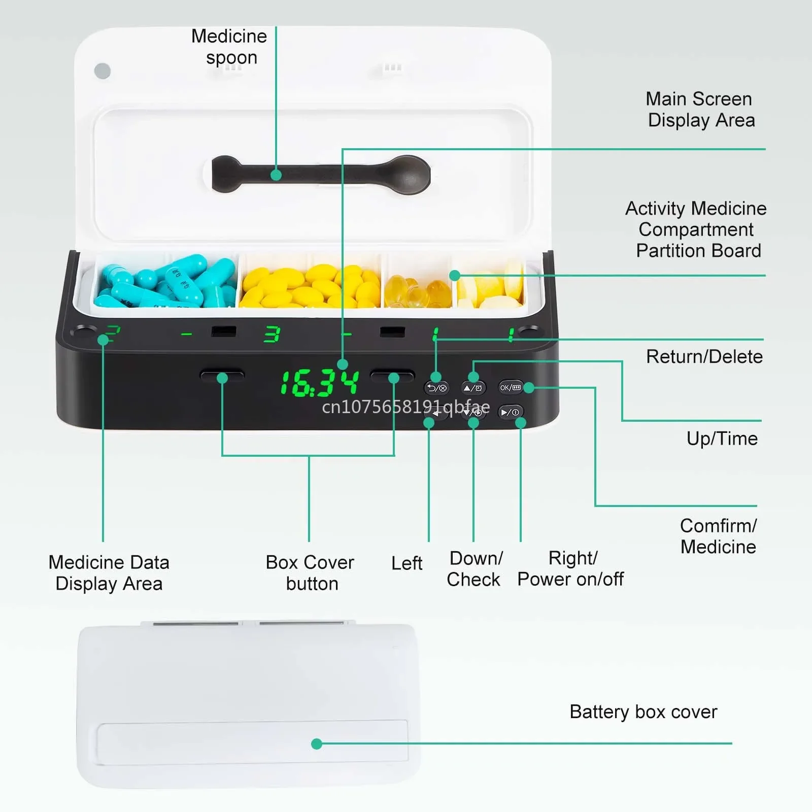 Elektroninis intelektualus laiko saugojimo medicinos dėžutės priminimas paimti vaistų artefaktų išdavimo dėžutę nešiojama daiktadėžė