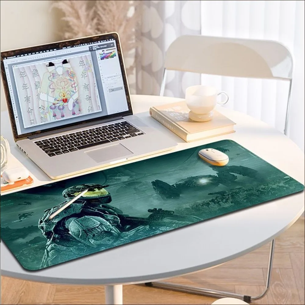 Game-H-Halooes Mousepad 80x30cm XL Lockedge Office Computer Desk Mat Table Big Mouse Pad Laptop Cushion for Teen Girls Bedroom