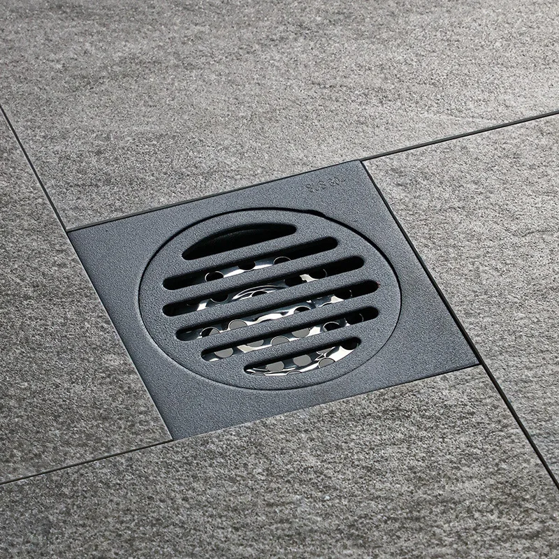 Grindų kanalizacijos juostelė nuo kvapo Matinis juodas dušo nutekėjimo grindys 10Cm nerūdijančio plieno kvadratinis dušo nutekėjimas Vonios kambario aksesuarai