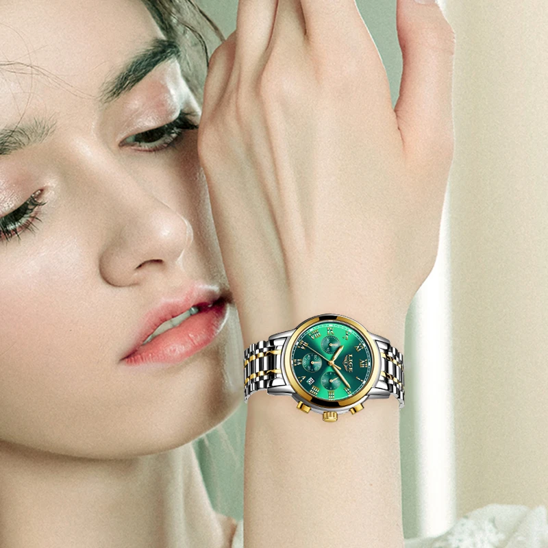 LIGE Nauji madingi auksiniai moteriški laikrodžiai Creative Steel Moteriška apyrankė Rankiniai laikrodžiai Ladies Waterproof Female Relogio Feminino+BOX