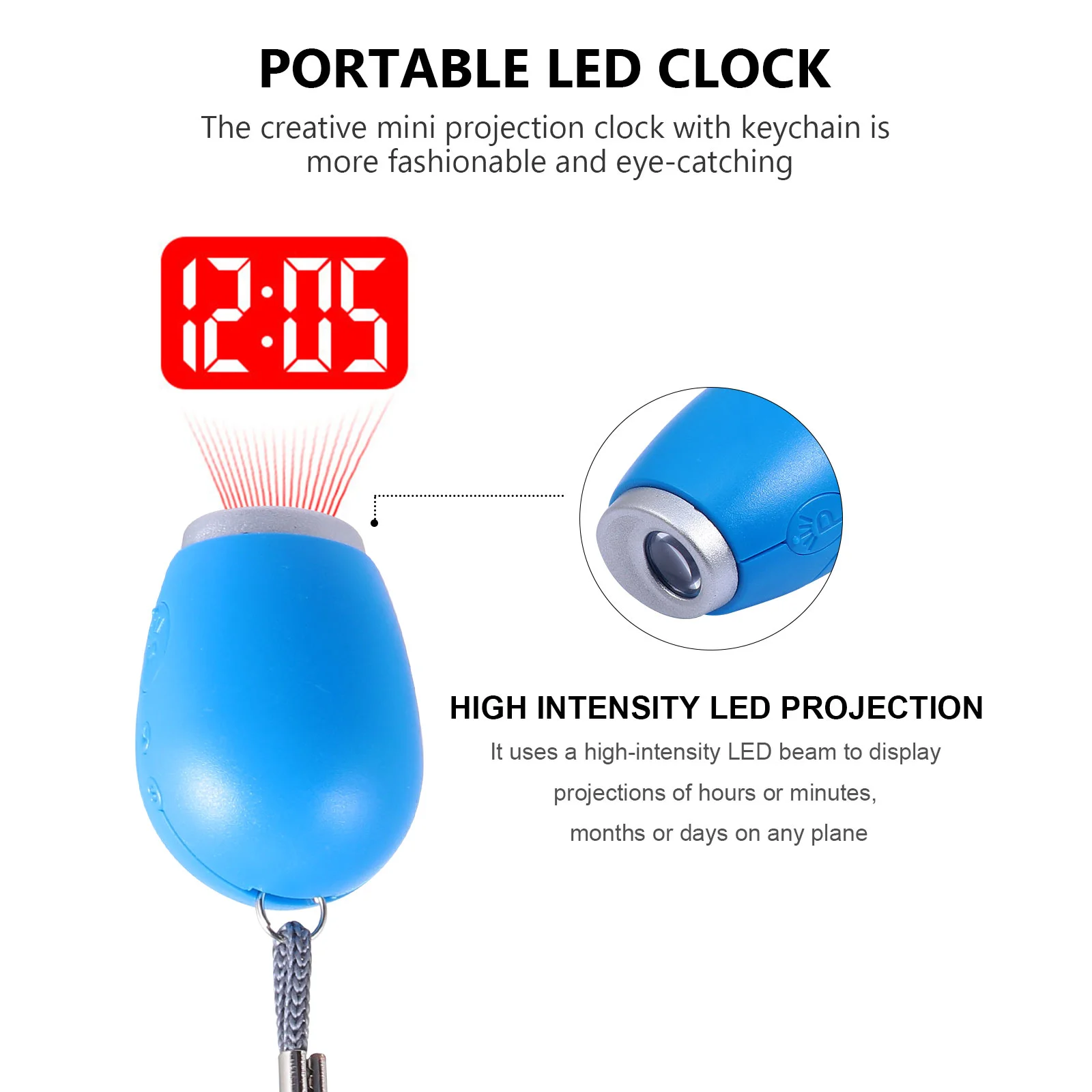 Laikrodžio projekcija Skaitmeninis raktų pakabukas Mini žibintuvėlis Led nešiojamas laikas Kempingo laikrodis Lemputė Naktinis žadintuvas Kelionės Vaikai Nutildyti