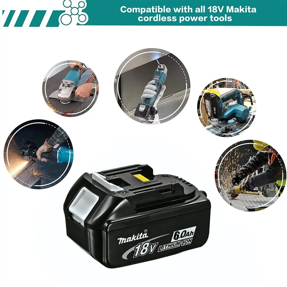 Makita Original 18V Makita 6000mAh Ličio jonų įkraunama baterija 18v gręžtuvas Pakaitinės baterijos BL1860 BL1830 BL1850 BL1860B
