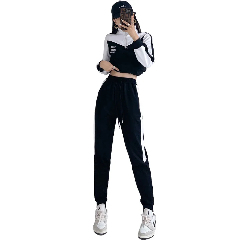 Medvilninis moteriškas sportinis kostiumas Korėjietiško stiliaus megztinis+kelnės Laisvas bėgimas Jogger Fitnesas Treniruotė Laisvalaikio apranga Sportinis kostiumas