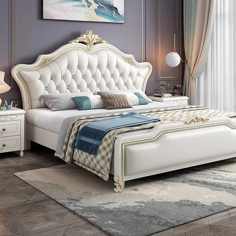 Modern Whitr Queen dvigulė lova King High End Headboard Luxury Double Bed Girl Wood Sleeping Cama Matrimonio miegamojo baldai