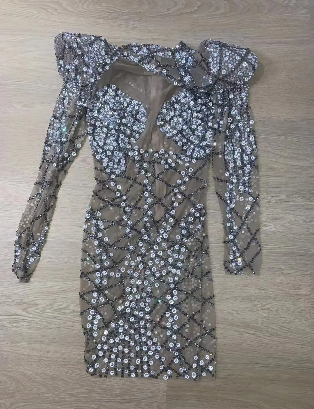Naujas moters dainininkės kostiumas Prabangus sidabrinis deimantas Tiulio suknelė Šokėjų šou Vakarinis vakarėlis Gimtadienis Sceninė apranga Dj Performance Wear