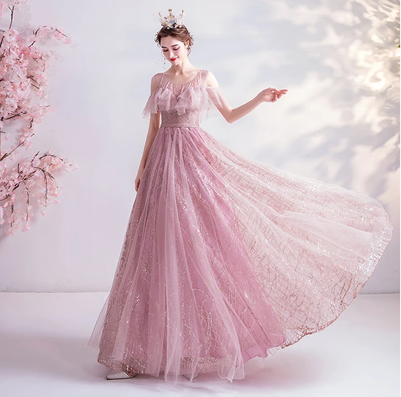 Naujas rožinis prakaitas auksinis pweder blizgantis lady girl women prom dress vakarinė suknelė banketų vakarėlis baliaus suknelė suknelė nemokamai pristatymas