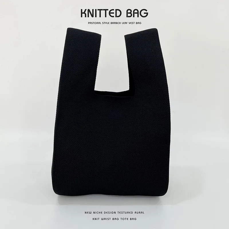 Nišinis dizainas Saldainių spalva Paprasta megzta rankinė Minimalistinė moteriška mini mazgo riešo krepšys Japoniškas tote krepšys Laisvalaikio pirkinių krepšiai