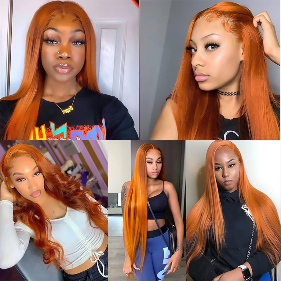 Oranžinis imbierinis nėrinių priekinis perukas Žmogaus plaukai 13x4 13x6 hd nėrinių priekinis perukas iš anksto nupeštas 30 40 colių tiesūs nėrinių priekiniai perukai moterims