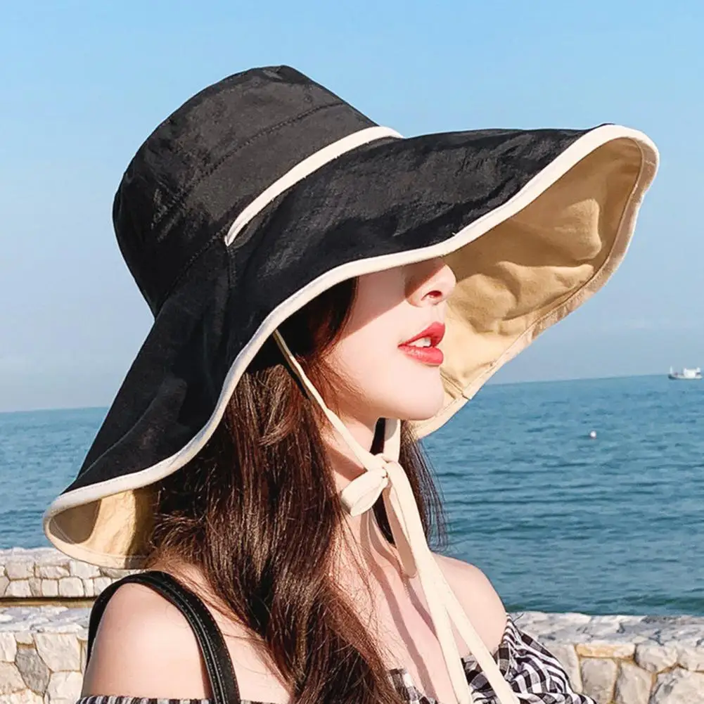 Praktiška skrybėlė nuo saulės Stilingos moterys Skrybėlė nuo saulės Puikus apdirbimas Dvipusis platus kraštas Saulės kepurė Kasdienis dėvėjimas