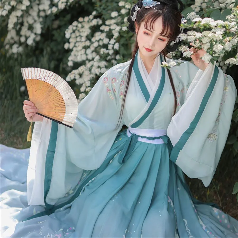 Tradiciniai kinų kostiumai moterims Hanfu fėjų suknelė Liaudies šokis Vintažinis siuvinėjimas Princesės apranga Kinų Hanfu suknelė