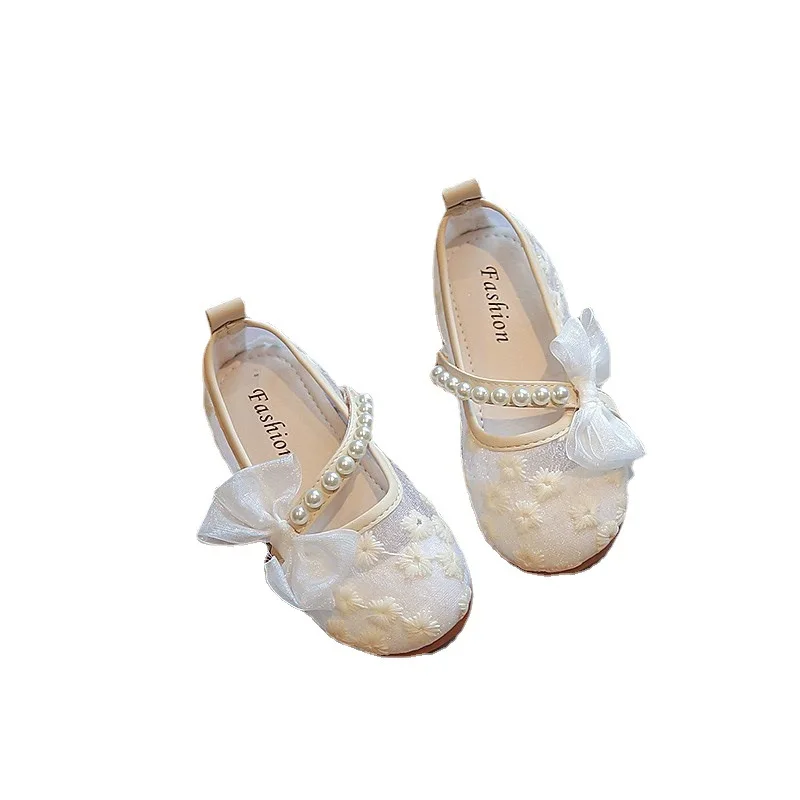 Vaikų laisvalaikio šokių batai Balti nėriniai Tuščiaviduriai gėlių vasaros mergaičių batai 