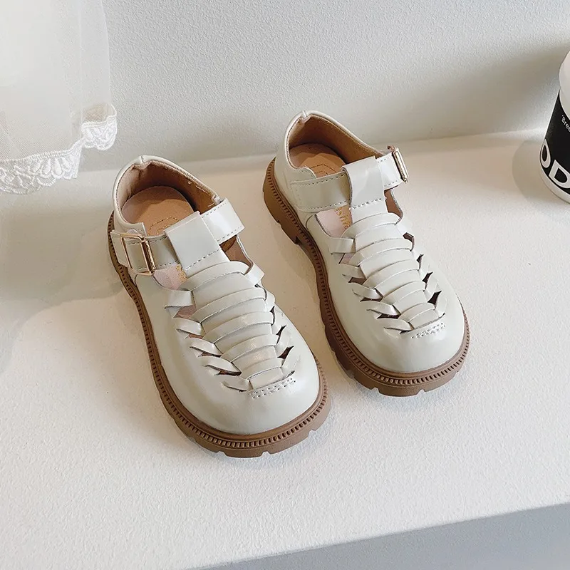 Zapatos Niña Girl odiniai batai Austi tuščiaviduriai sandalai 2023 Vasaros nauja mada Universalūs vaikiški batai Elegantiški princesės batų gril batai