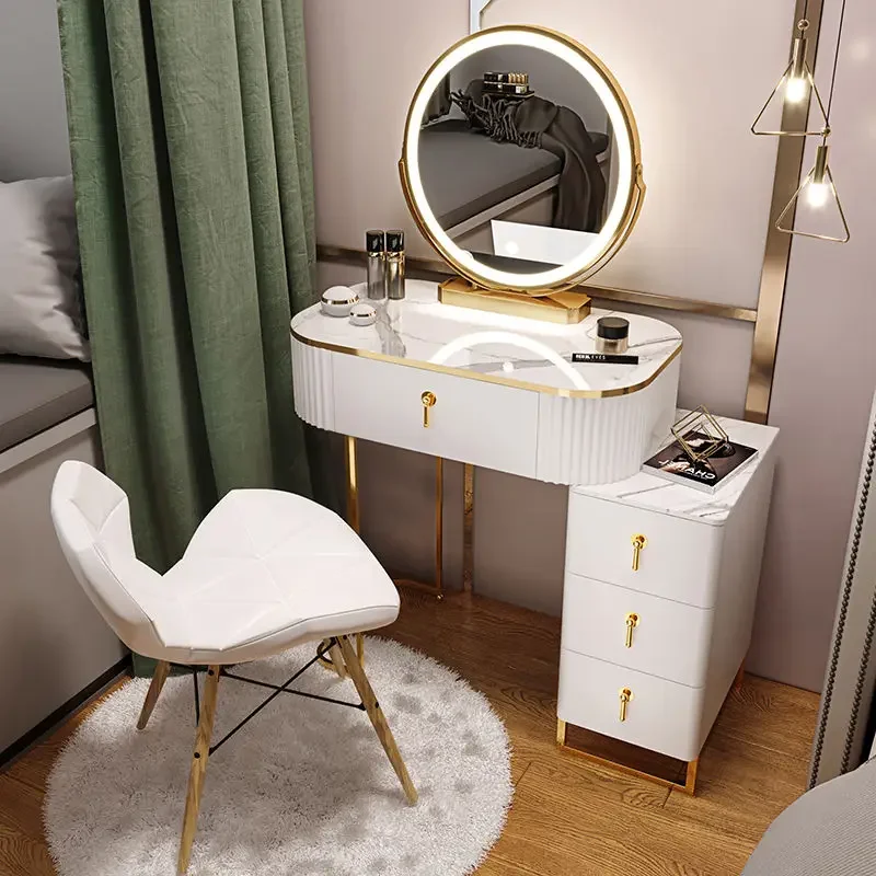 daugiafunkcis Nordic Coiffeuse Svetainė Tocador Vanity Modernus persirengimo stalas Miegamasis LED daiktadėžė Veidrodinis stalas Kambarys Dekoratyvinis