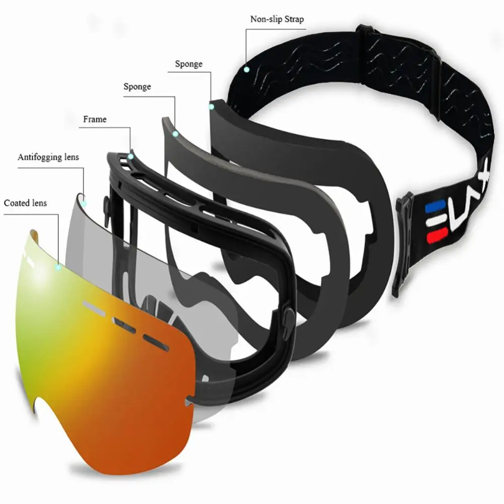 1/2PCS Slidinėjimo akiniai Snieglenčių akinių komplektas Žiemos lauko sportas Sniego akiniai nuo saulės UV400 sluoksnių objektyvas Anti-rūkas Slidinėjimo akiniai vyrams