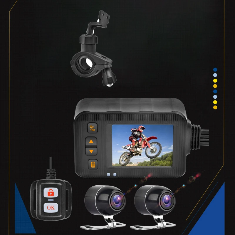 1 Nustatykite motociklų DVR divi ekrano daugiafunkcį patogų 2 colių 120 laipsnių motociklo prietaisų skydelį dviračiui