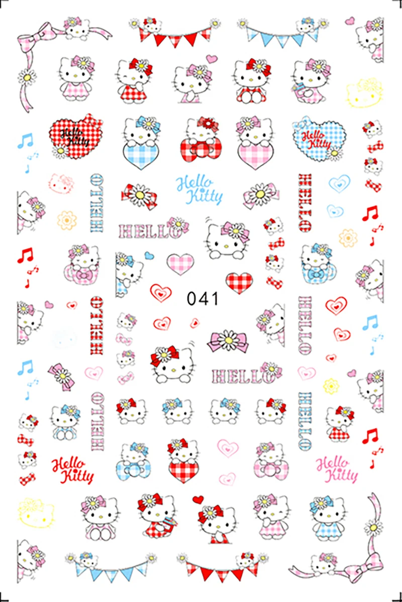 1PCS Kawaii Kuromi Hello Kitty nagų lipdukai Naujas animacinis personažas Nagų dailės reikmenys Presas ant nagų Cinnamoroll melodijos lipdukai