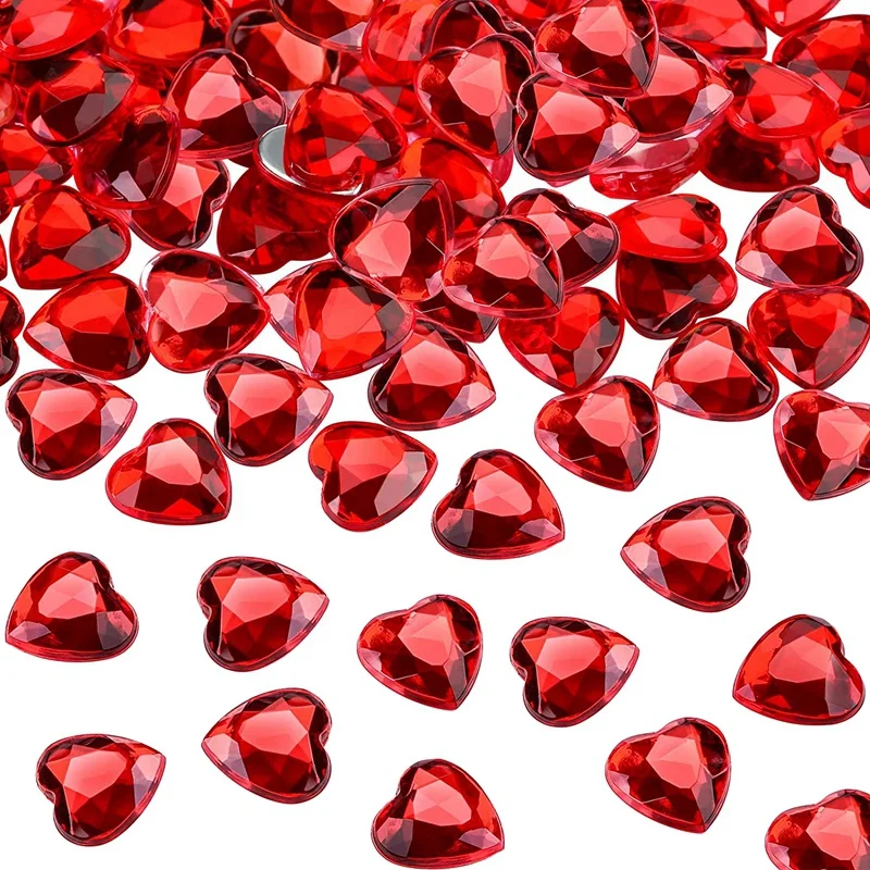 200PCS Širdies formos Valentino diena 0,5 colio vestuvinė plokščia nugara Širdies formos kalnų krištolas (raudonas)