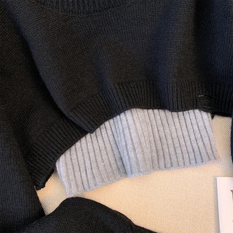 American Vintage Loose Pullovers 2024 Autum New Lapel Neck Slim Fit Sweaters Y2k E-Girl ilgomis rankovėmis megztos viršūnės Dviejų dalių rinkiniai